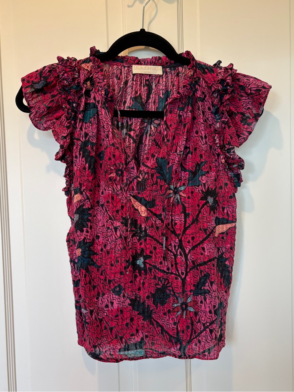 Ulla Johnson Pink Floral Ruffle Sleeve Blouse